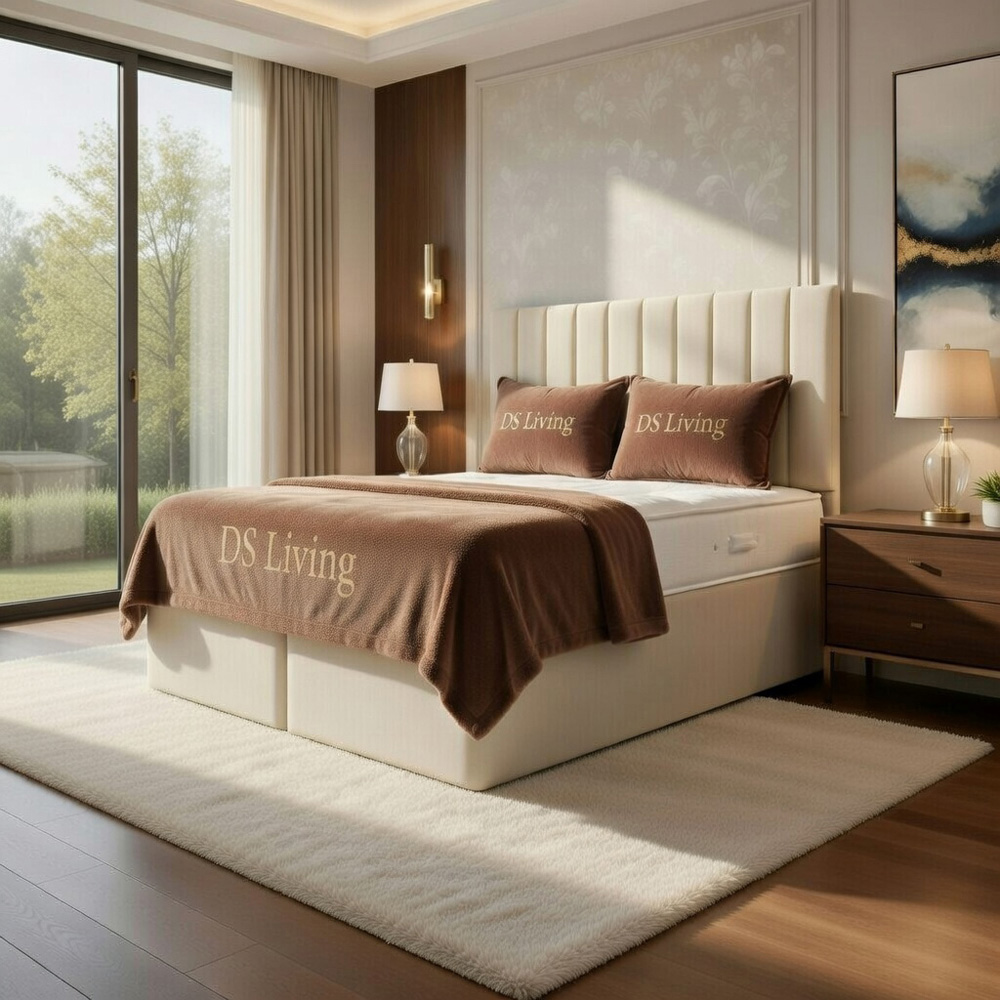 DS Living Aria King Size Cream Plush Ottoman Bed Image 4