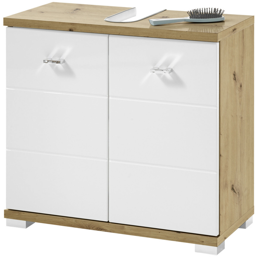 Julian Bowen Pool 2 Door White and Oak Bathroom Sink Cabinet Image 2