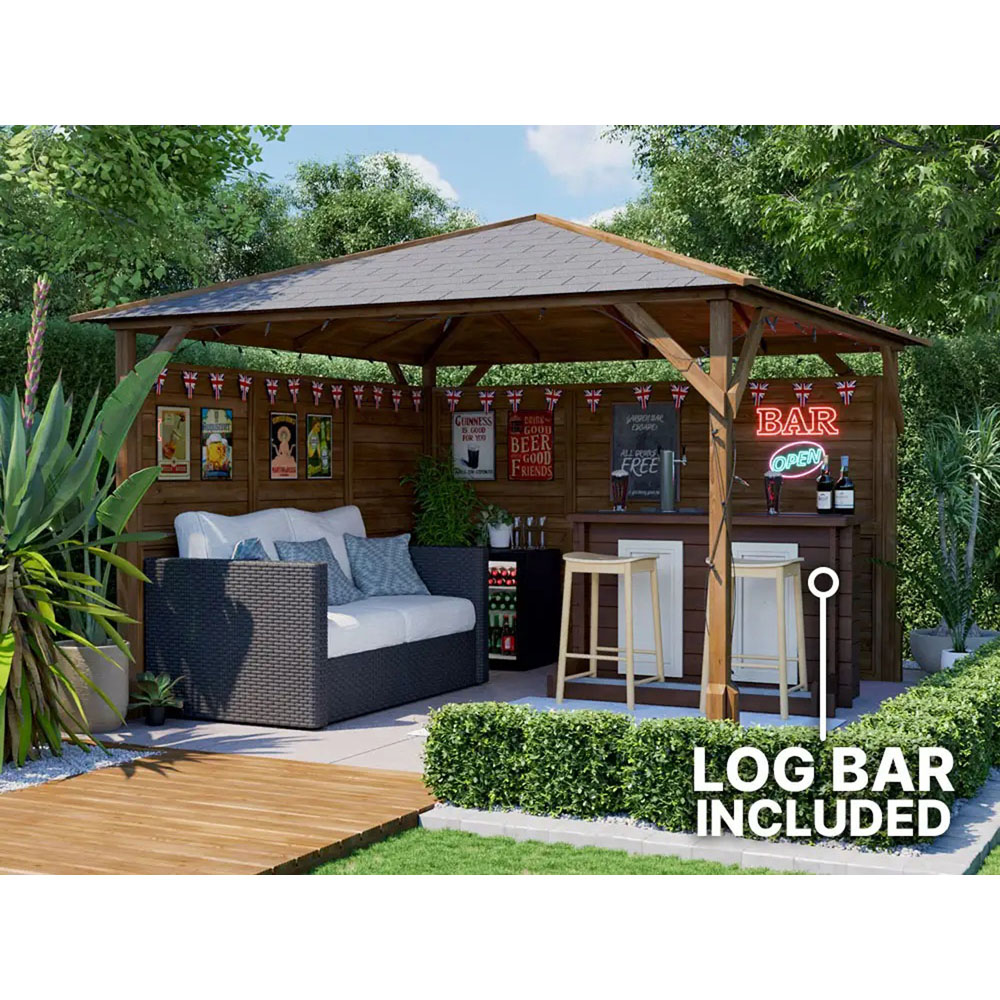 Dunster House Utopia 3 x 3m Brown Heavy Duty Log Bar Garden Gazebo Image 4