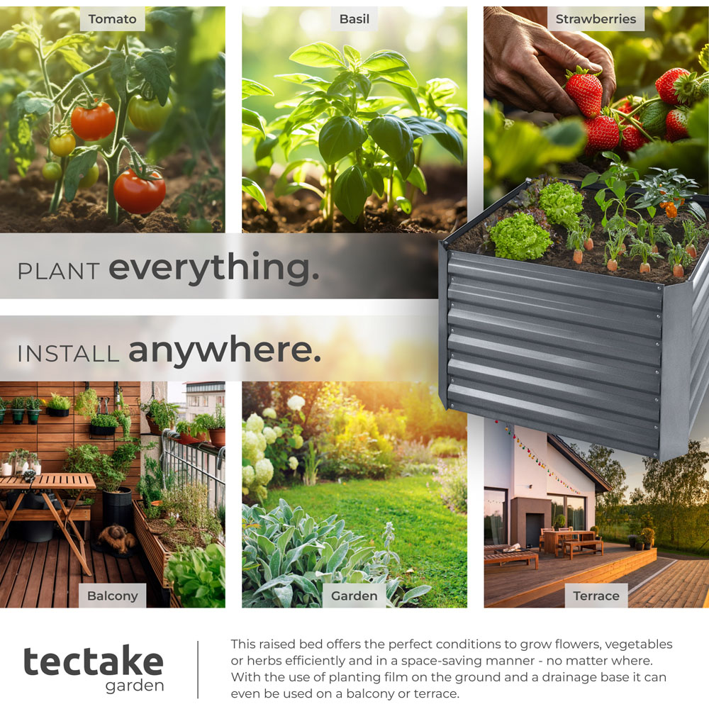 tectake Artemisia 80 x 80cm Grey Galvanised Steel Raised Garden Bed Image 5