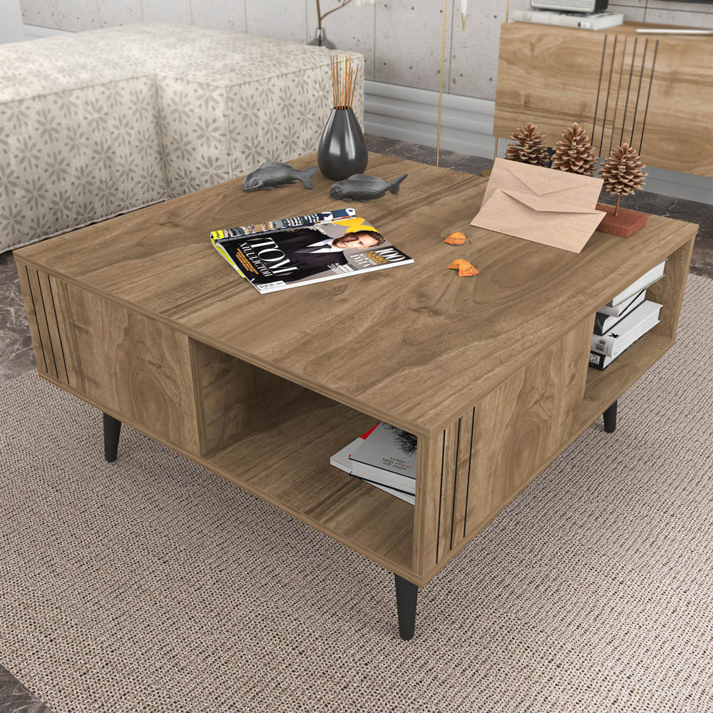 Decorotika Ronas Single Shelf Walnut Square Coffee Table Image 3