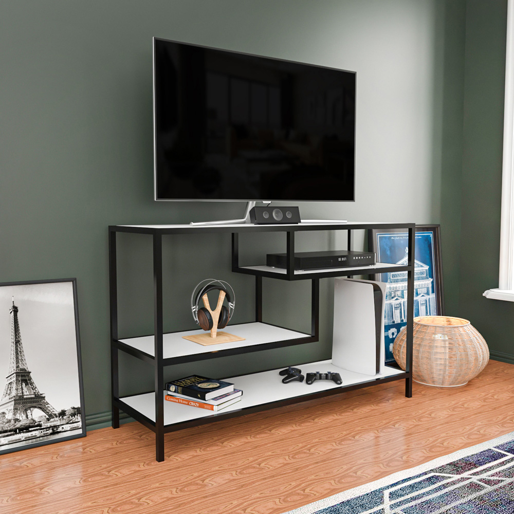 Decorotika Robins Industrial Black and White TV Stand Image 3