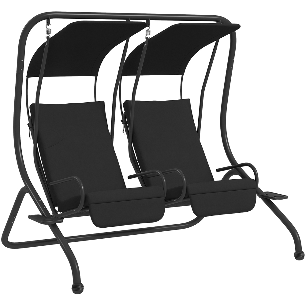Outsunny 2 Seater Black Independent Swing Chair with Canopy and Cup Holder Image 2