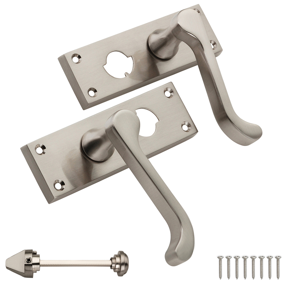 Spira Brass Victorian Satin Nickel Scroll Privacy Lever Door Handle 2 Pack Image 4