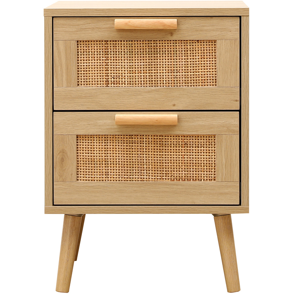 FurnitureHMD 2 Drawer Wooden and Rattan Weaving Bedside Table Image 3