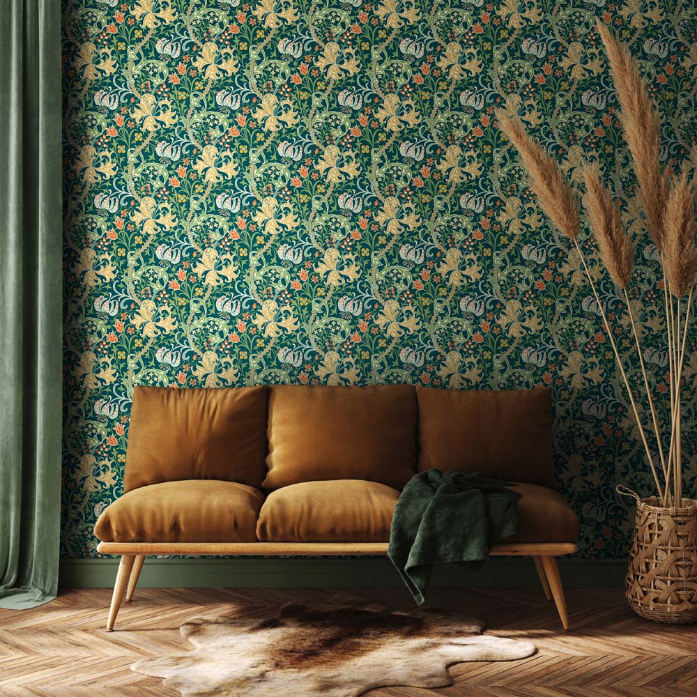 Hoopla Walls Lily Ogee Emerald Green Non Woven Wallpaper Image 2