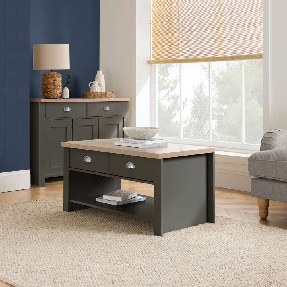 Birlea Highgate 2 Drawer Single Shelf Dark Grey and Oak Coffee Table Image 8