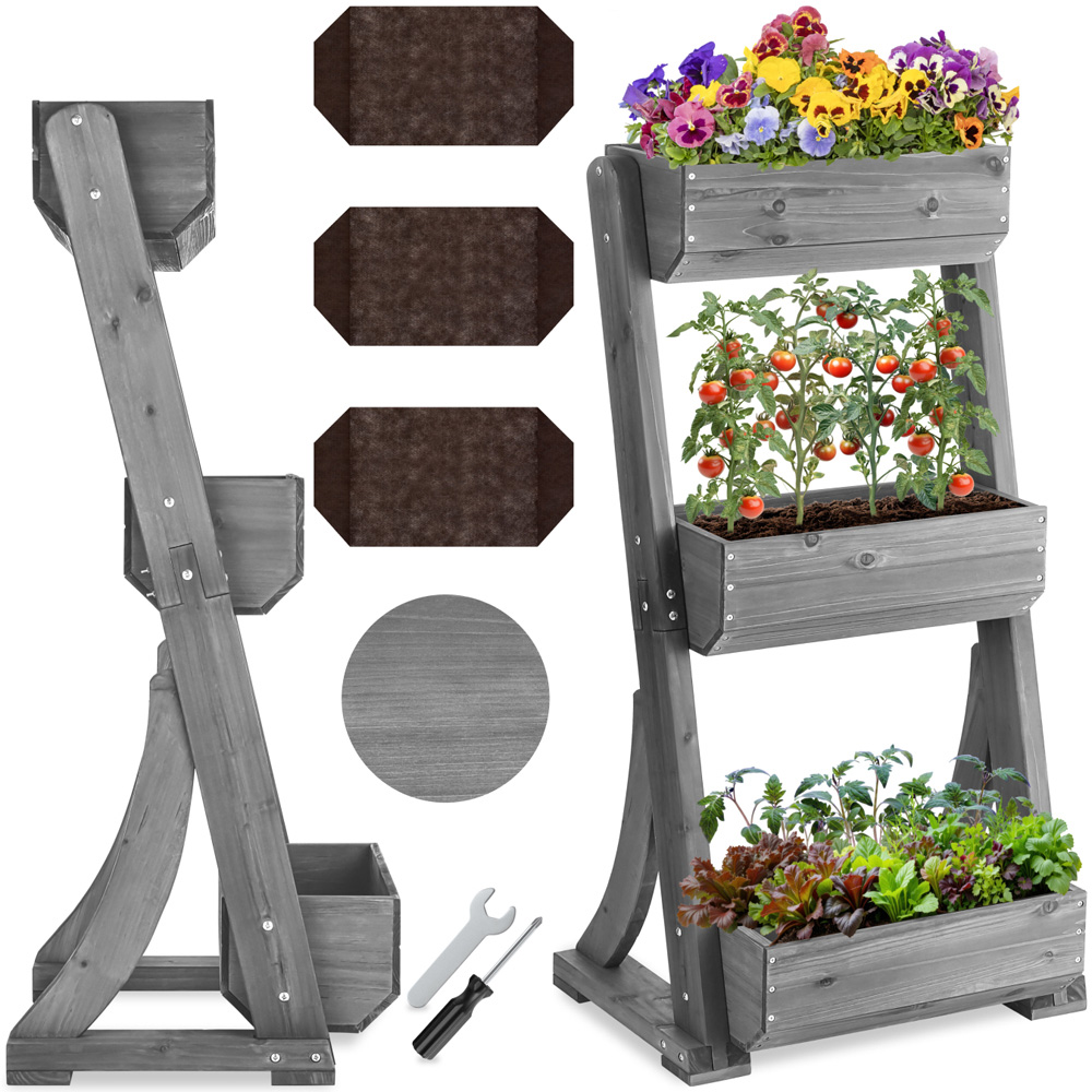 tectake Flora 4-Tier Grey Rustic Wooden Vertical Planter 60 x 49 x 140cm Image 2
