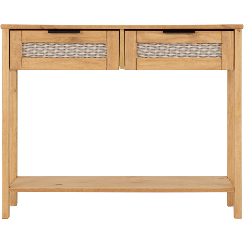 Seconique Corona Rattan 2 Drawer Distressed Wax Pine and Rattan Effect Console Table Image 4