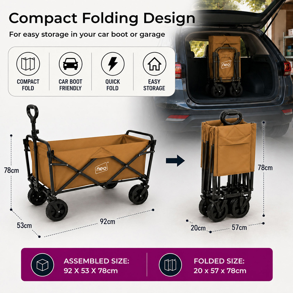 Neo Direct 140L Khaki Heavy Duty Folding Garden Trolley Cart Image 9