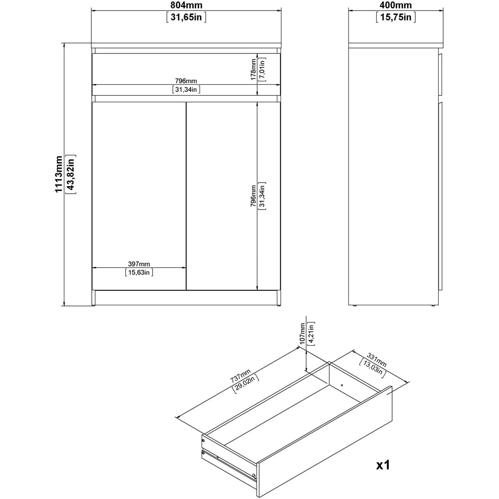 Florence 2 Door Single Drawer Jackson Hickory Oak and Black Shoe Cabinet Image 9