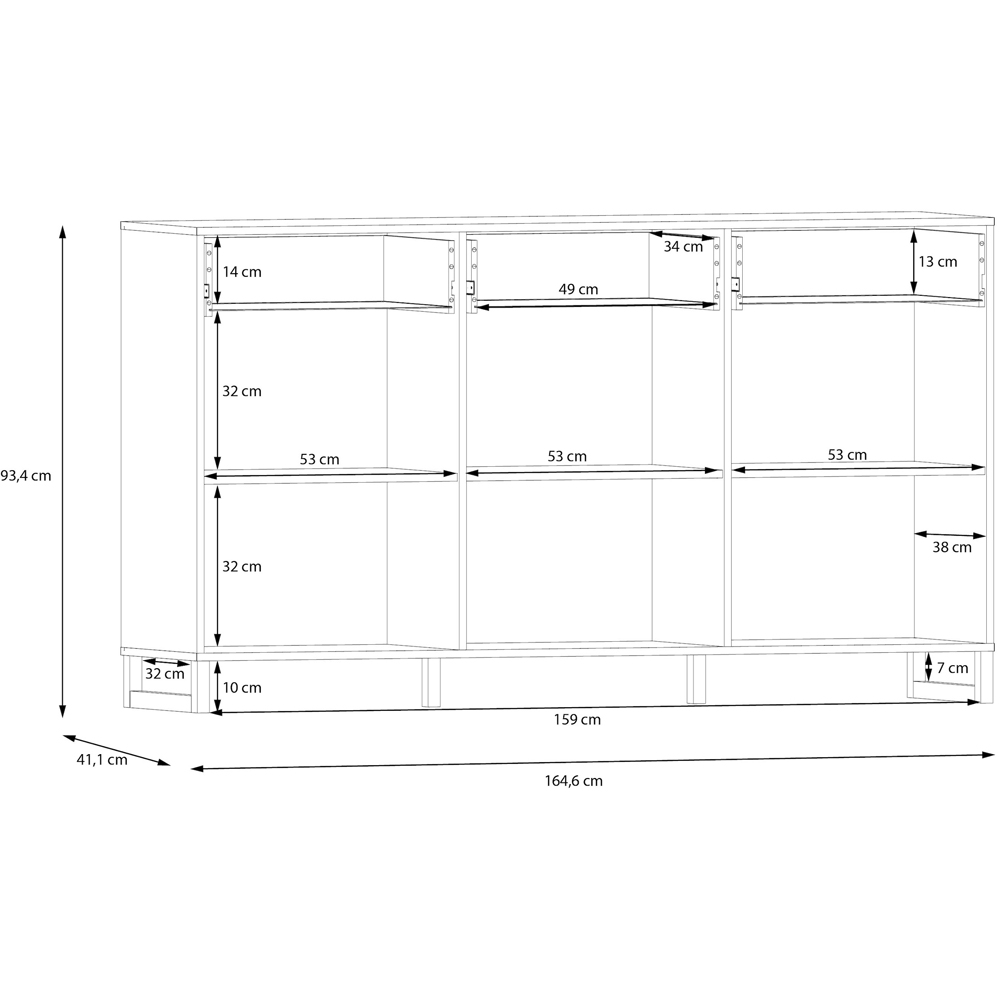 Florence Sali 3 Door 3 Drawer Light Grey Sideboard Image 9