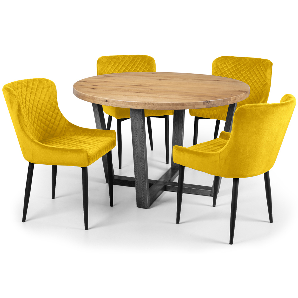 Julian Bowen Brooklyn 4 Seater Round Dining Set Oak and Mustard Image 2