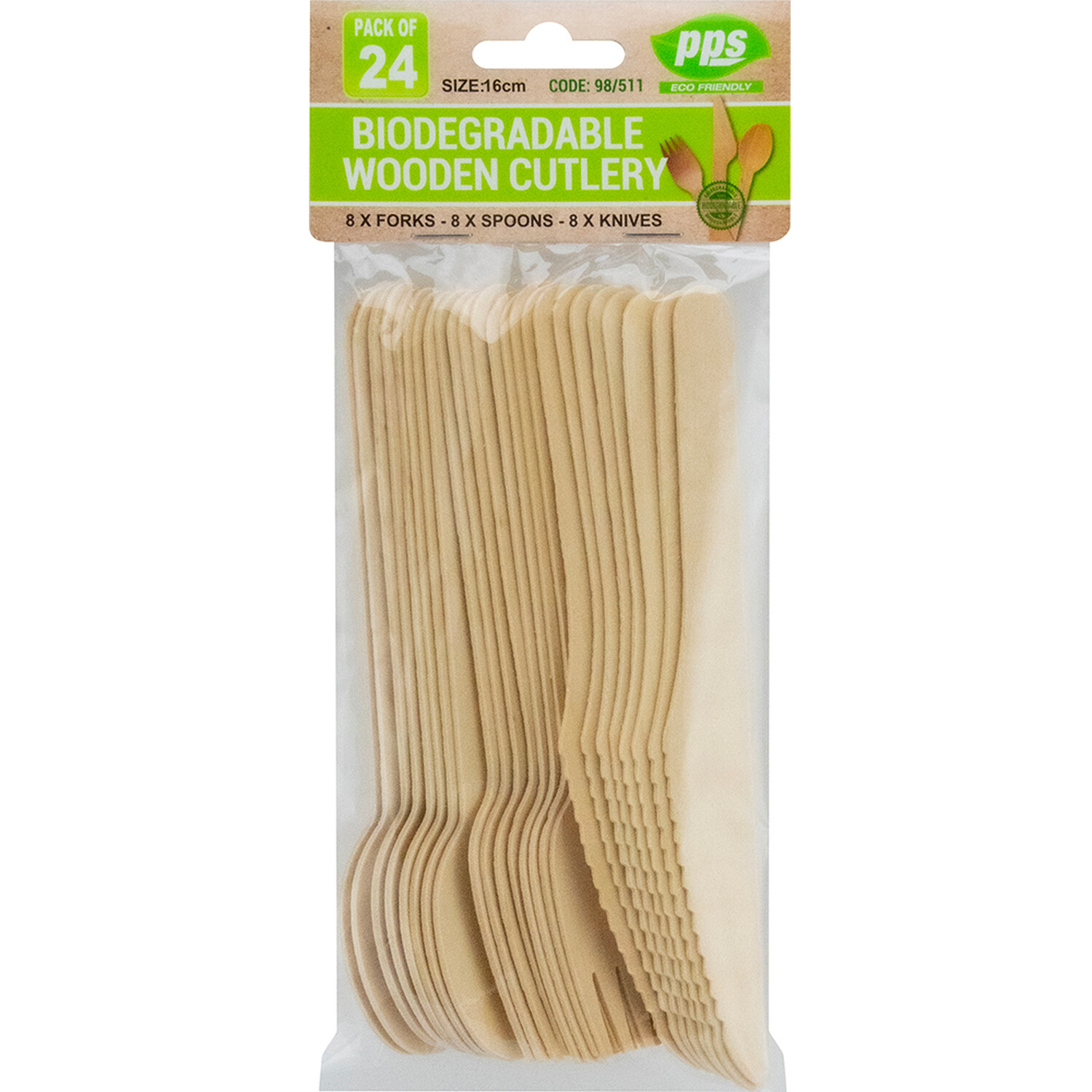 Pack of 24 PPS Biodegradable Wooden Cutlery Natural Image