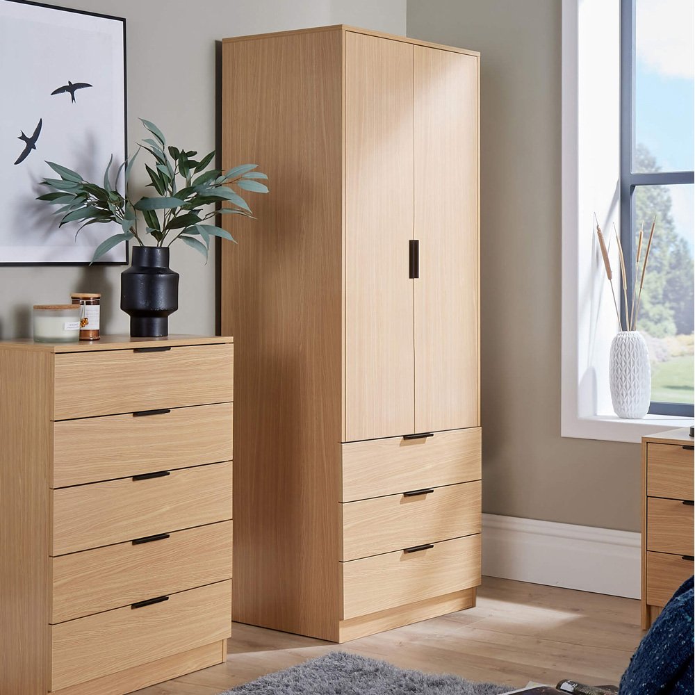 Home Source Phoenix 2 Door 3 Drawer Oak Effect Wardrobe Image 5