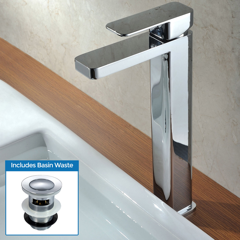 Nes Home Monobloc Counter Top Tall Sink Basin Mixer Tap with Waste Image 2