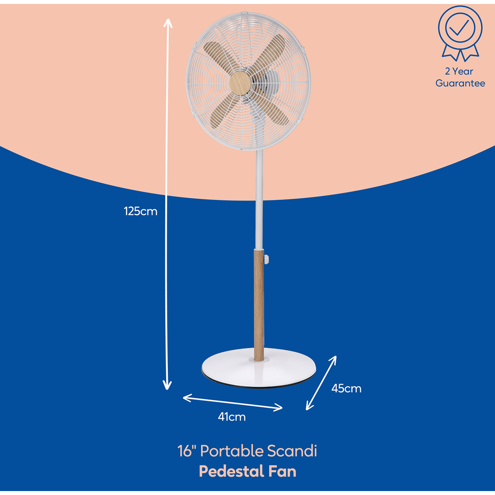 Russell Hobbs White Scandi Style Height Adjustable Oscillating Pedestal Fan 16 inch Image 7