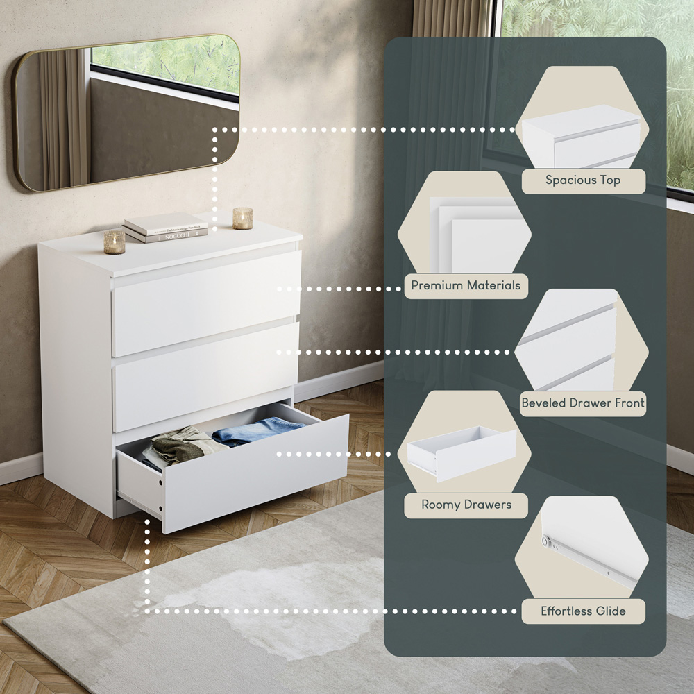 VIDA DESIGNS Denver 3 Drawer White Chest of Drawers Image 6