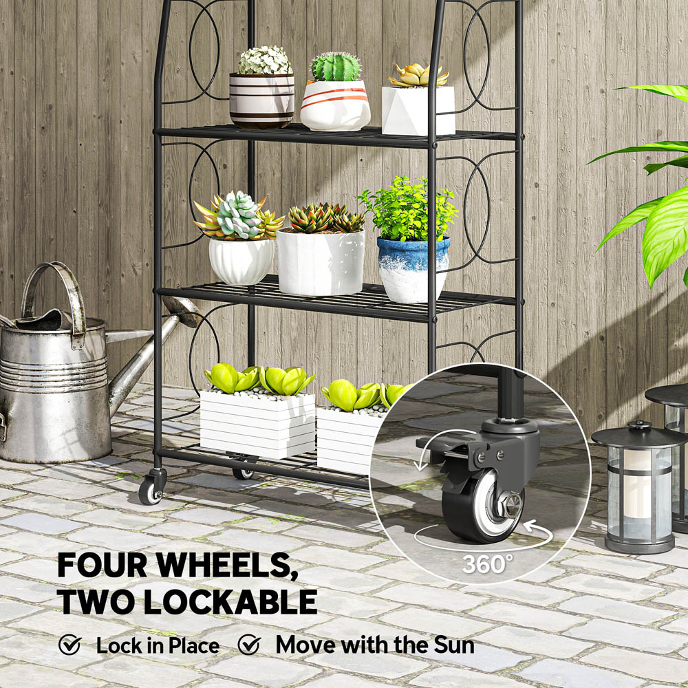 Outsunny 4 Shelf Metal Multipurpose Plant Stand with Lockable Wheels Image 8