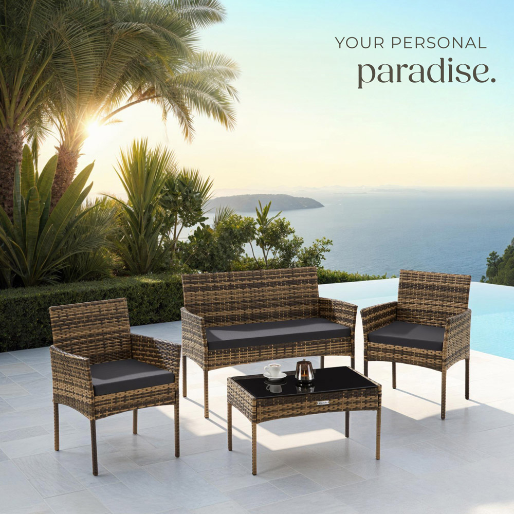 tectake Palese 4 Seater Nature Rattan Garden Sofa Set Image 8