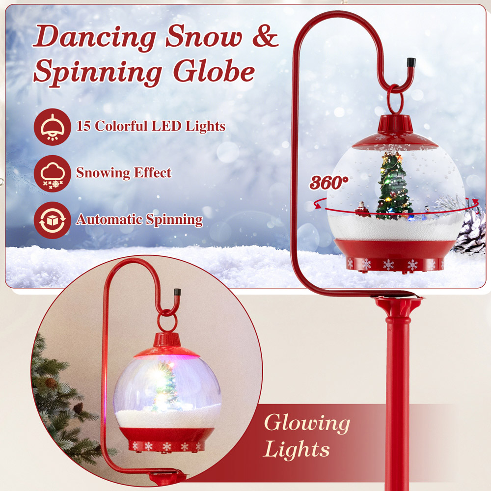 Costway Red Snow Globe Sound Activated LED Lamp Post Outdoor Christmas Decoration 5.7ft Image 6