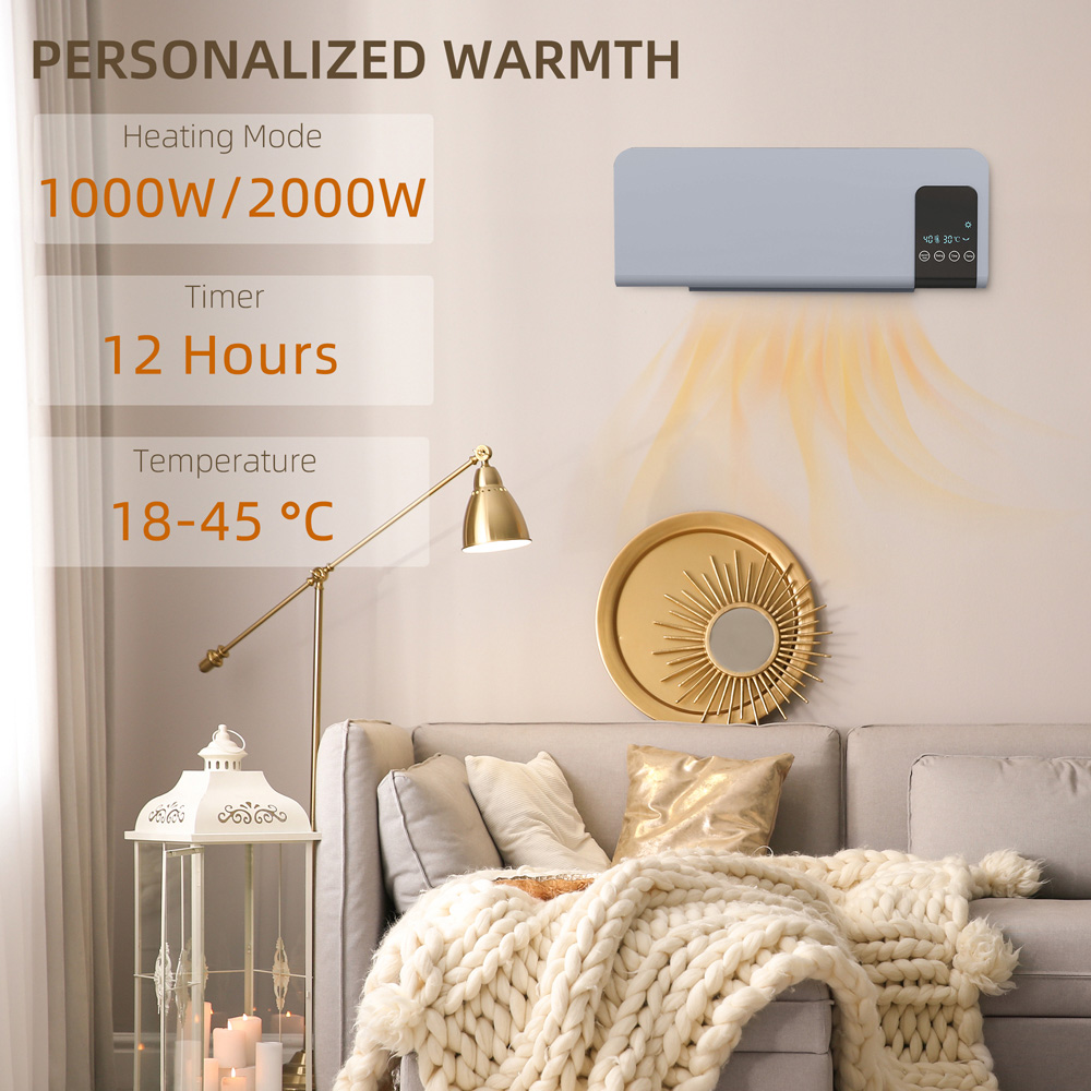 HOMCOM Grey Wall Mounted Ceramic Heater with Remote 2000W Image 8