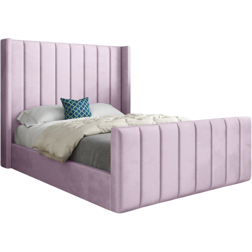 Romano Super King Size Pink Soft Velvet Upholstered Bed Frame with Straight Winged Headboard Image 2