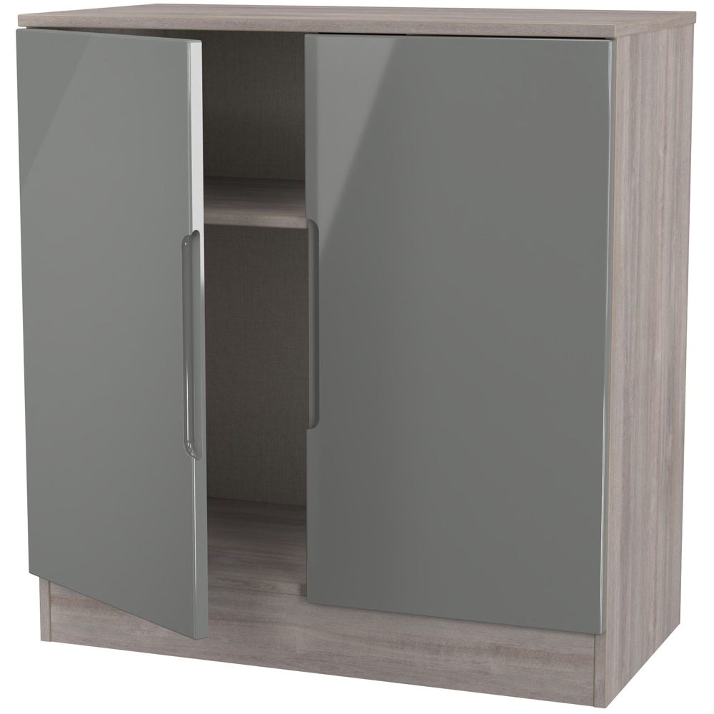 Crowndale Milan 2 Door Grey Gloss and Grey Oak Storage Cabinet Ready Assembled Image 5