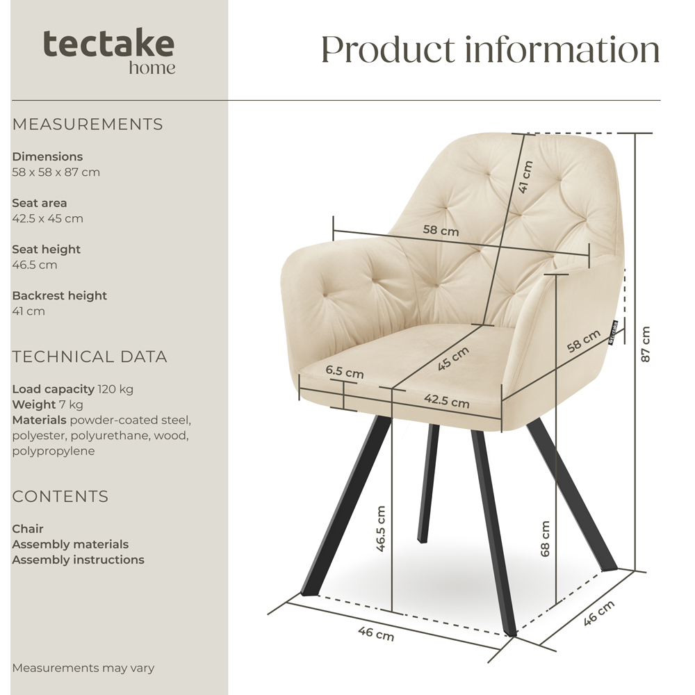 tectake Lucia Cream Quilted Armchair Image 9