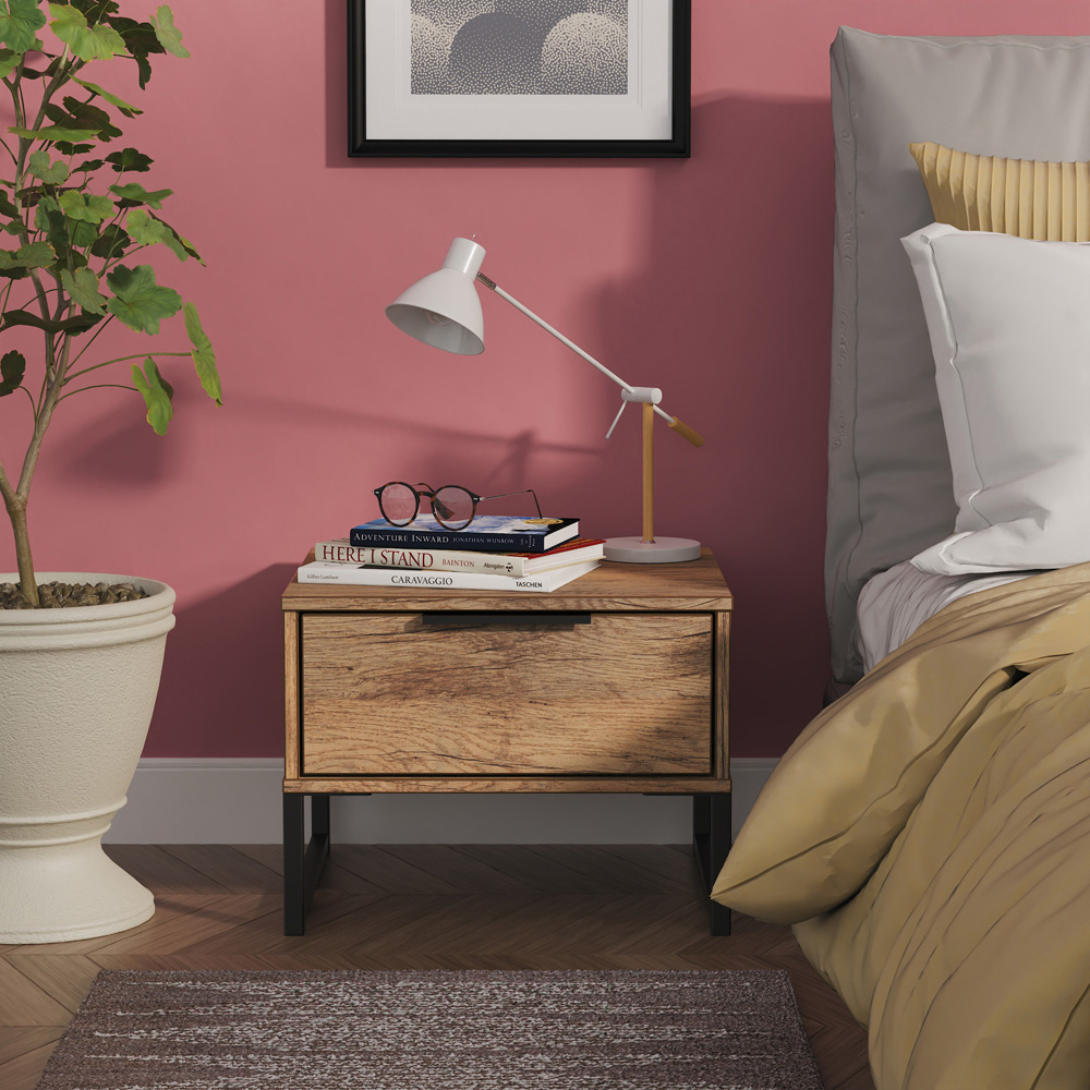 Crowndale Hong Kong Single Drawer Vintage Oak Side Table Ready Assembled Image 6