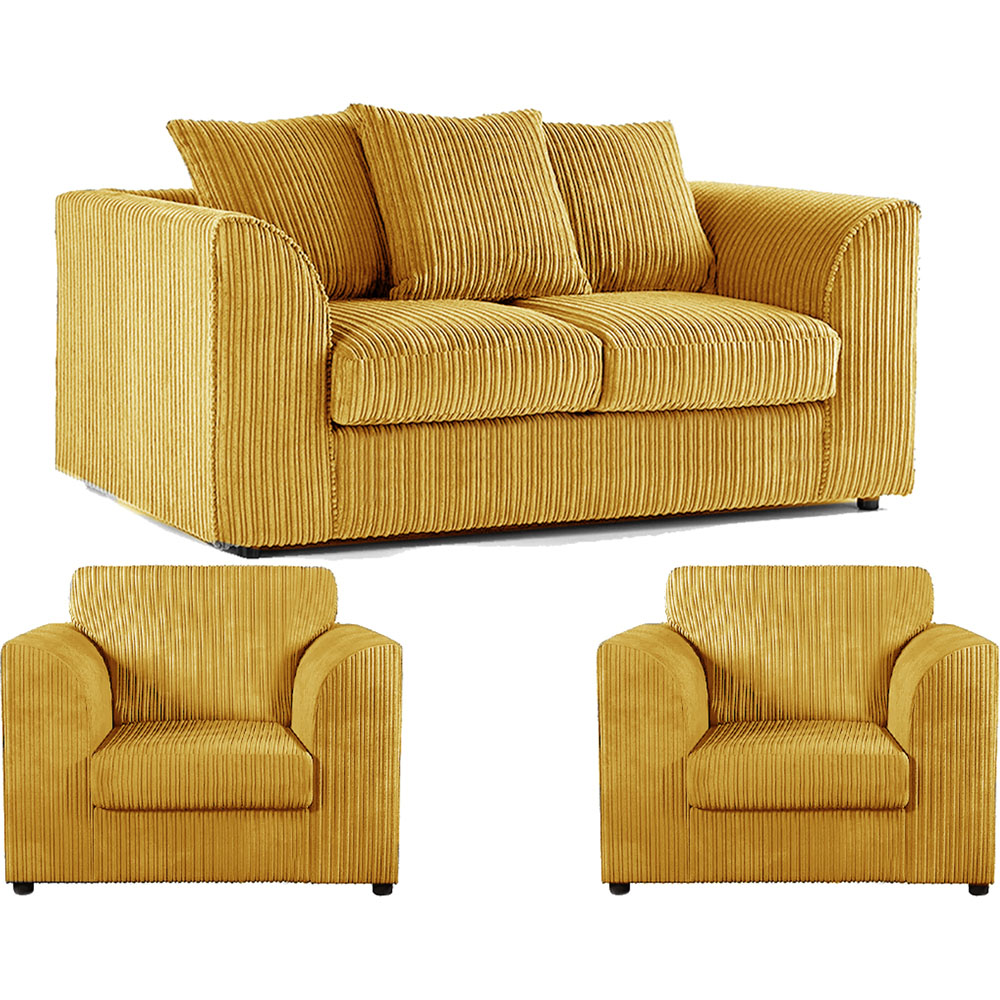 Luxor 4 Seater Mustard Jumbo Cord Scatter Back Sofa Suite Image 2