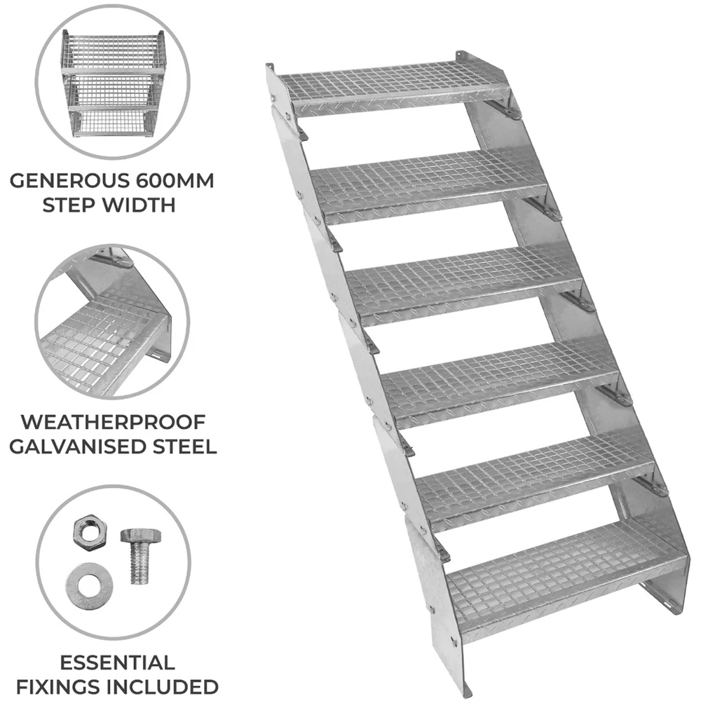 MonsterShop 6 Section Adjustable Galvanised Staircase 600mm Image 4