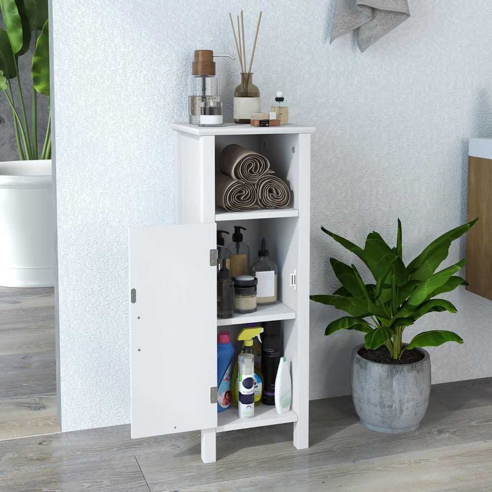 Costway Single Door White Freestanding Bathroom Storage Rack Stand Image 2