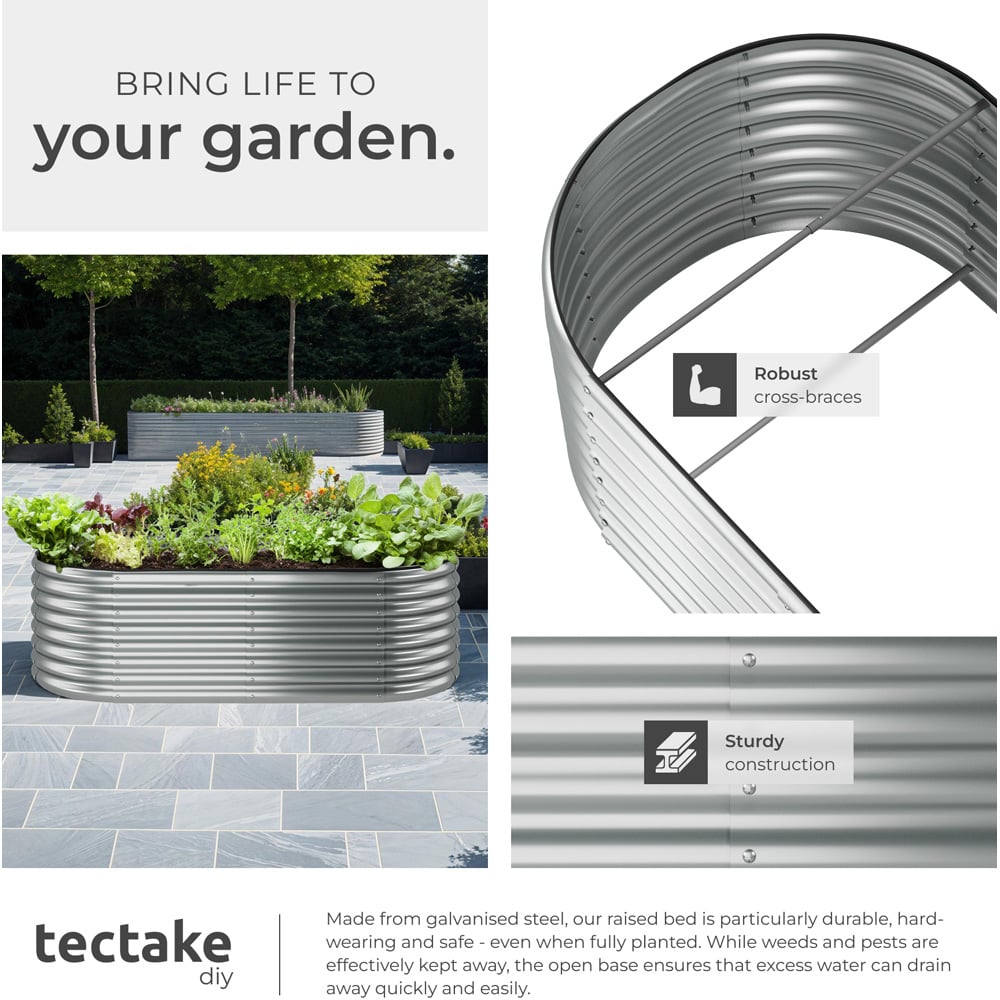 tectake Flora 200 x 100cm Silver Galvanised Steel Raised Garden Bed Image 5