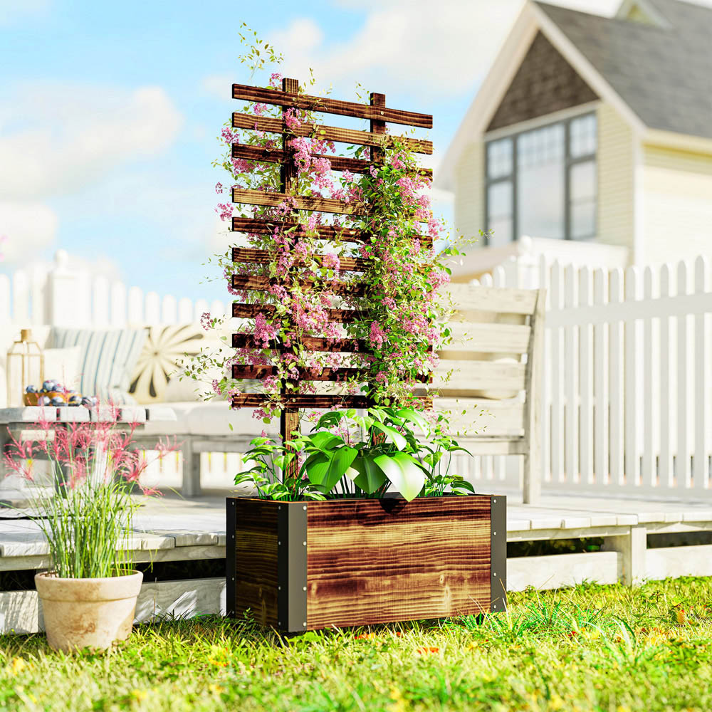 Outsunny Raised Garden Bed with Trellis and Wheels 147 x 65 x 37cm Image 2