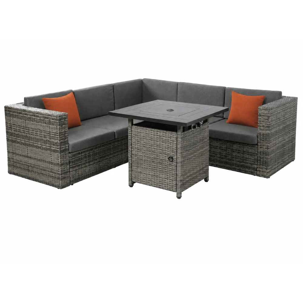 Outdoor Living Ascot 5 Seater Grey Rattan Fire Pit Garden Set Image 2