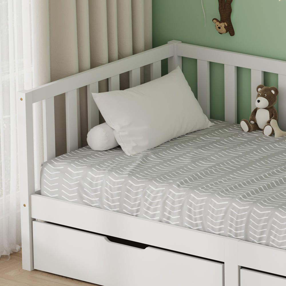 FurnitureHMD 2 Drawer White Pine Wood Kids Bed Frame Image 6