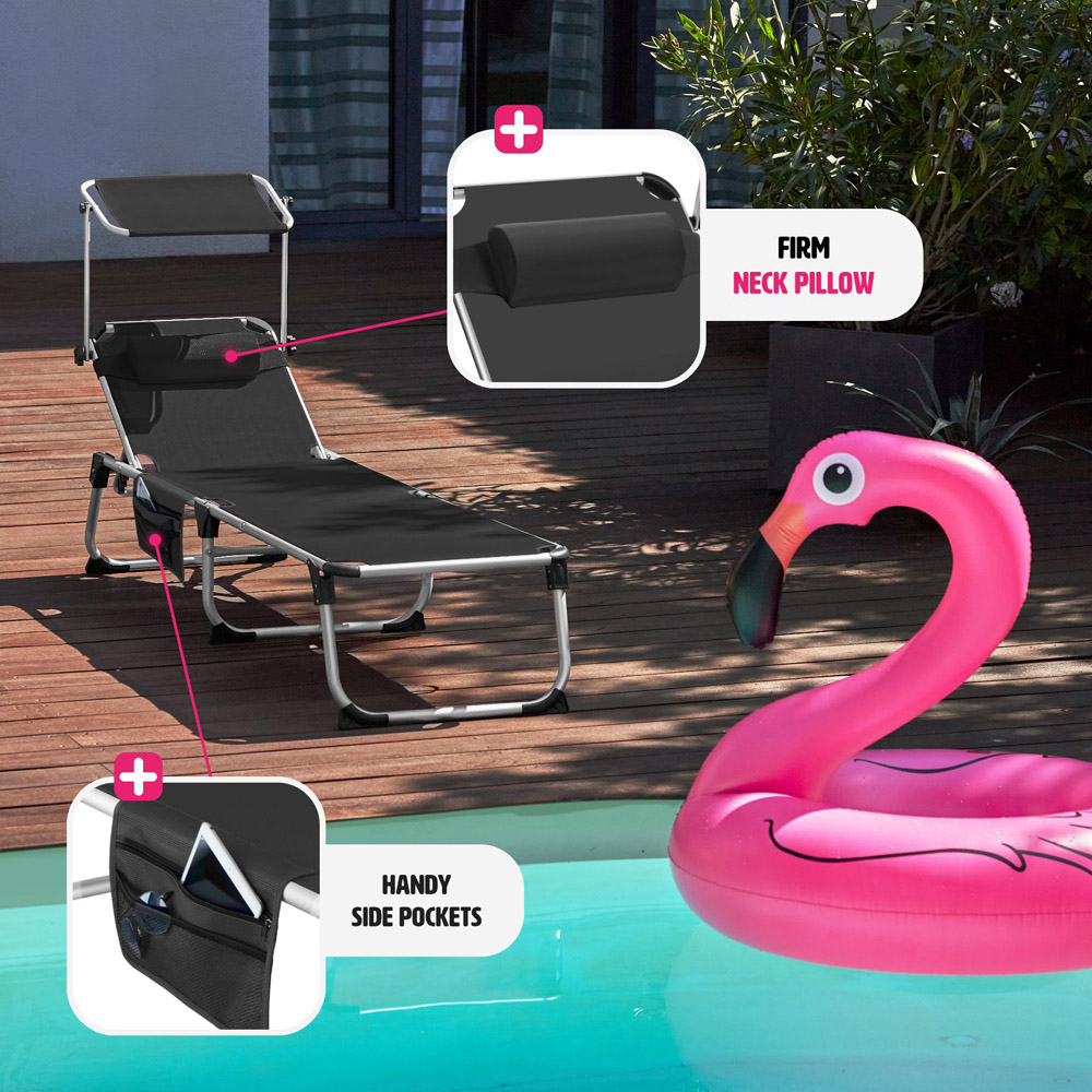 tectake Aurelie Black Foldable and Adjustable Sun Lounger with Headrest Image 8