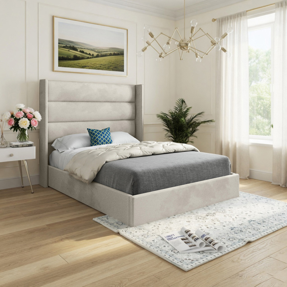 Nuno Silver Single Velvet Upholstered Bed Frame with Straight Winged Headboard Image 5