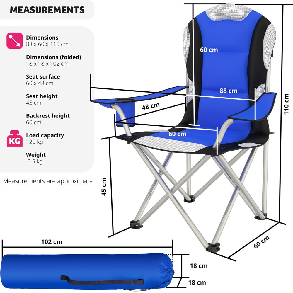 tectake 4 Piece Blue Padded Camping Chair Set Image 8