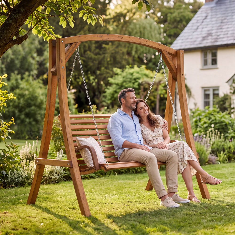 Charles Bentley 3 Seater Wooden Garden Swing Chair Image 7