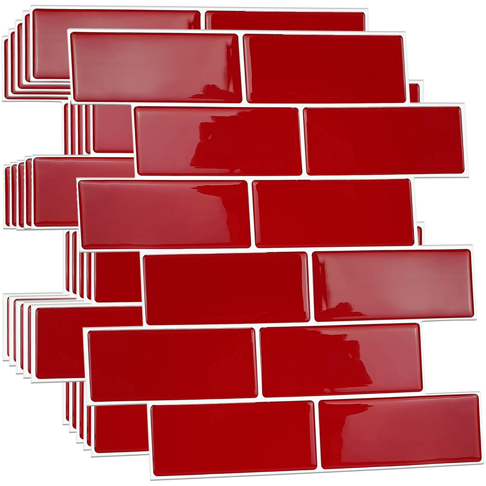 Walplus Cherry Red Retro Glossy 3D Tile Sticker 30.5 x 30.5cm 6 Pack Image 2