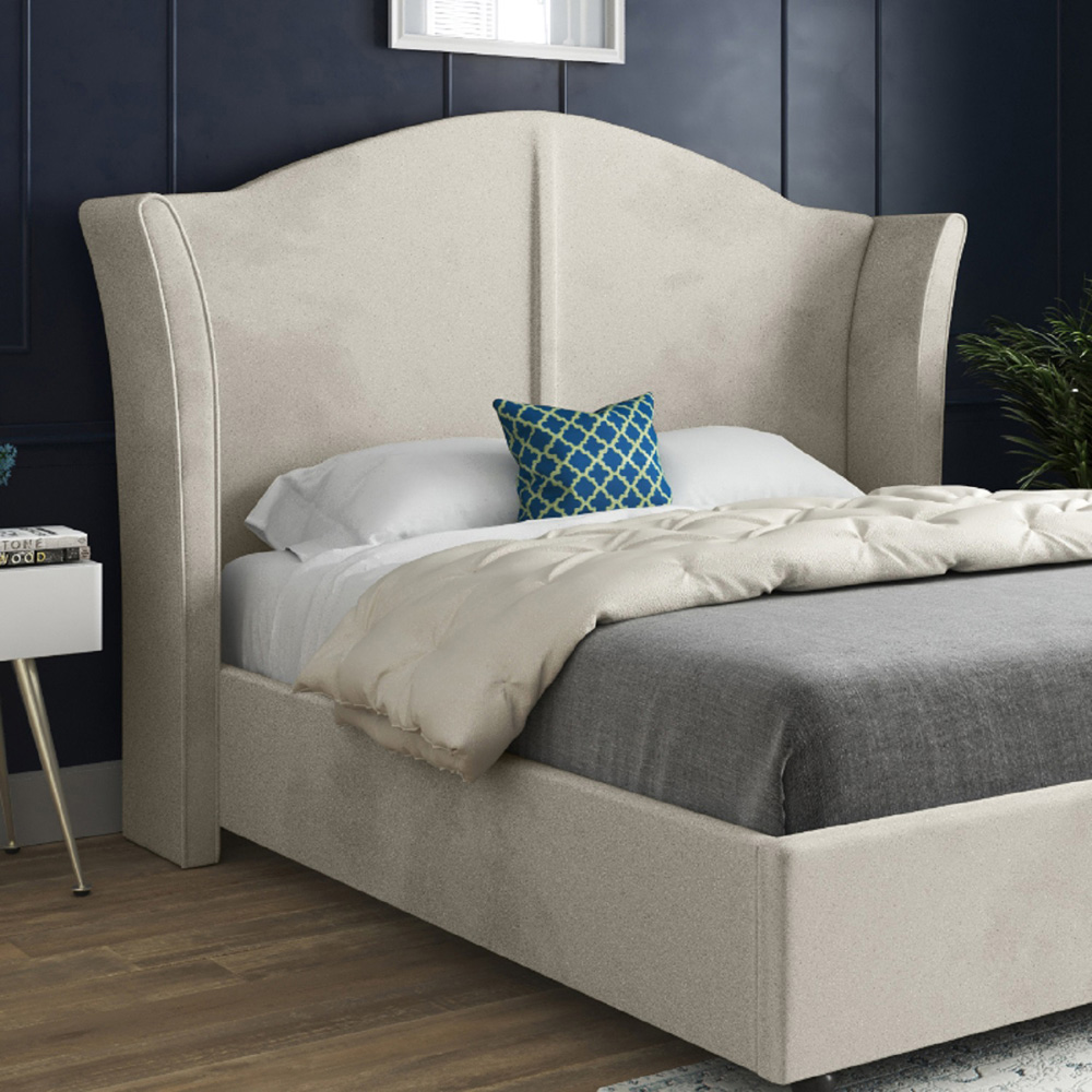 Zampa King Size Silver Soft Velvet Upholstered Bed Frame with Curved Winged Headboard Image 3