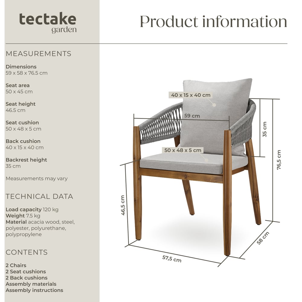 tectake Manacor Set of 6 Greige Rope Design Garden chair Image 9