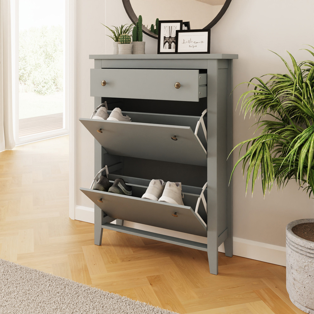 GFW Deluxe 2 Tier Grey Shoe Cabinet Image 7