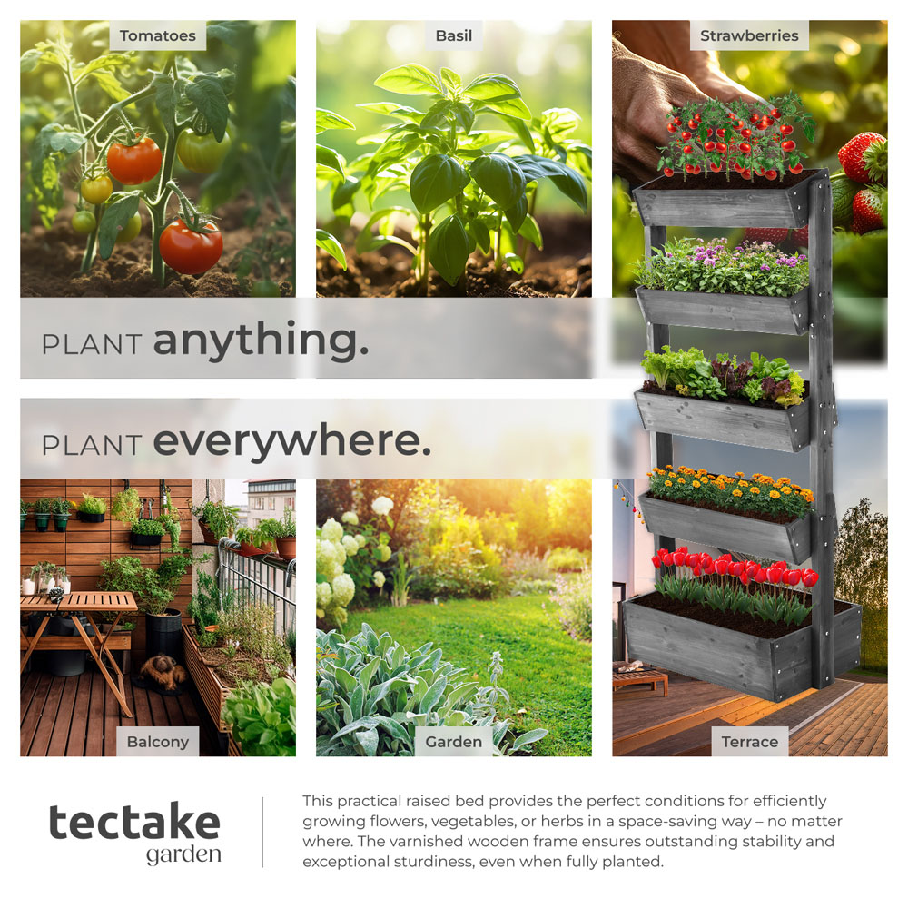tectake Flora 4-Tier Grey Rustic Wooden Vertical Planter 81 x 52 x 180cm Image 5
