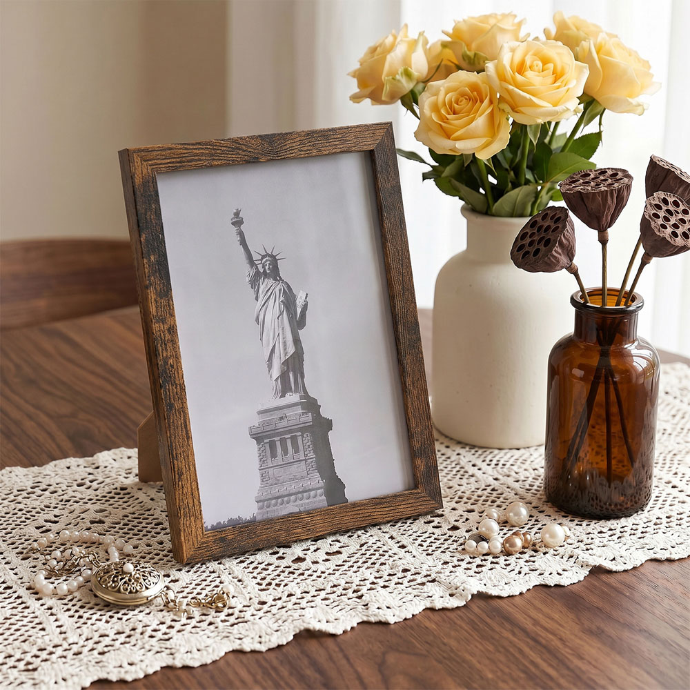 Living and Home Dark Walnut Wood Grain Photo Frame 5.8 x 8.3 inch 5 Pack Image 2