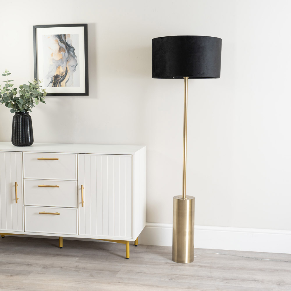 ValueLights Lexy Reni Forest Black Shade Antique Brass LED Floor Lamp Image 3