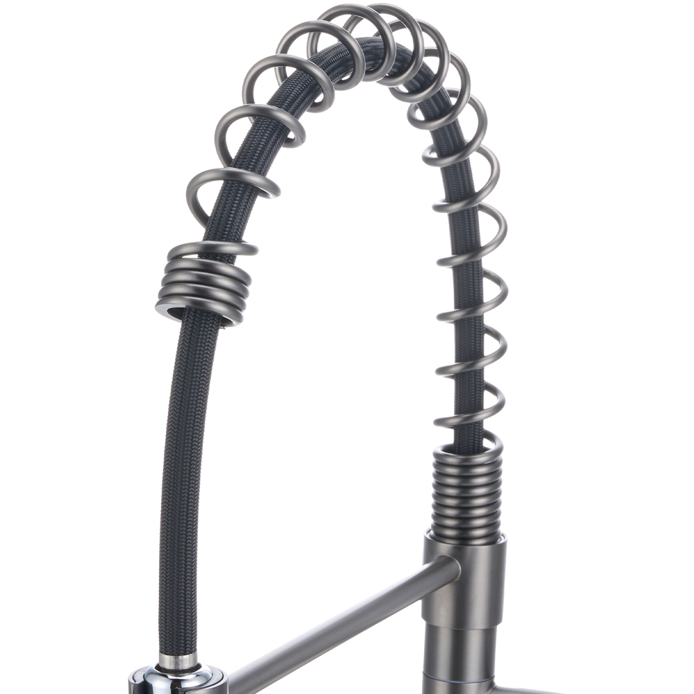 Living and Home Gunmetal Grey 304 Stainless Steel Dual Spout Swivel Kitchen Faucet with LED Light Image 5