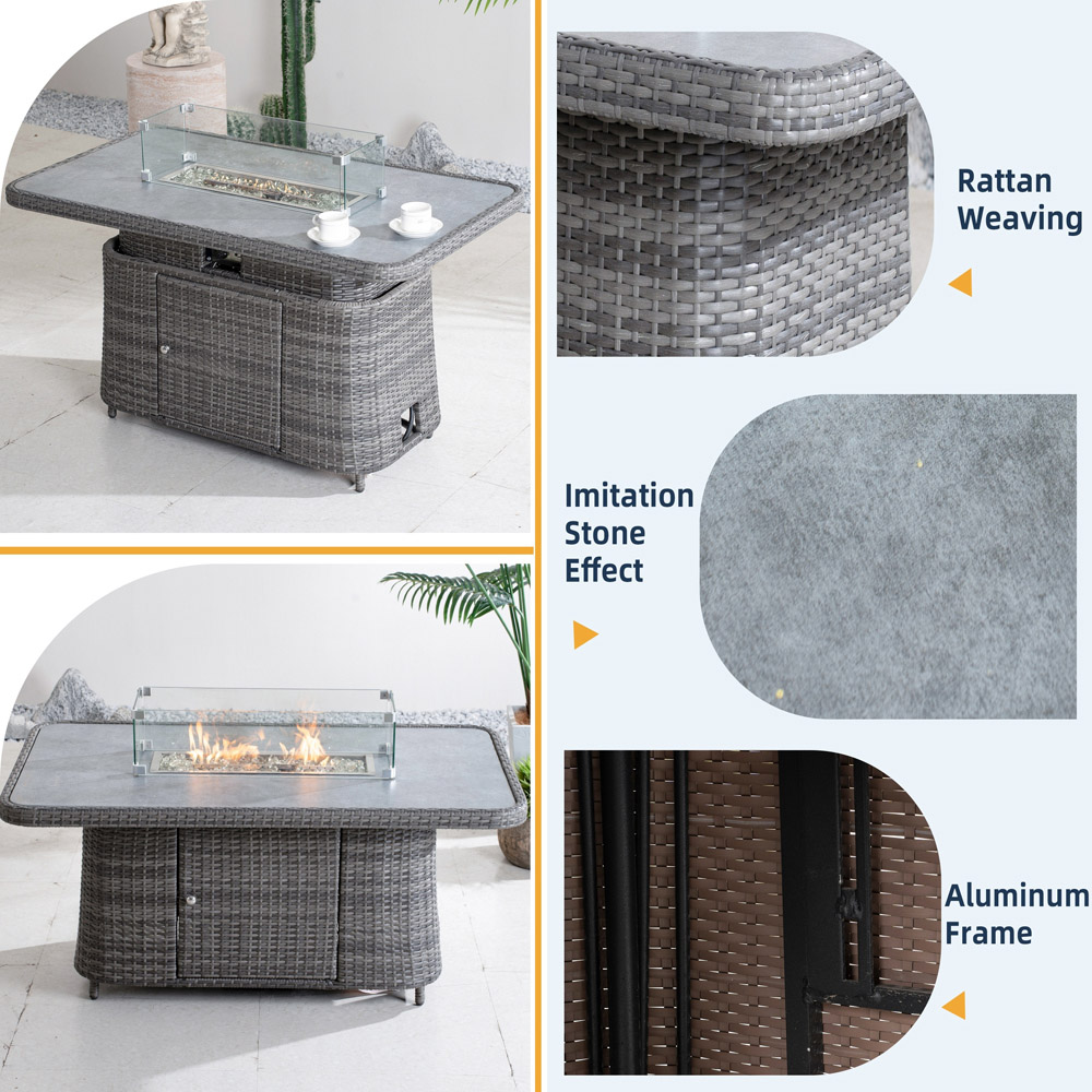 Direct Wicker Grey Rattan Height Adjustable Rising Gas Fire Pit Table Image 4